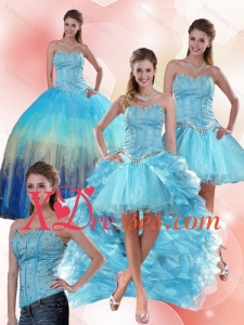 Multi Color Sweetheart Custom Made Quinceanera Dress with Ruffles and Beading