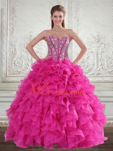 Sweetheart Hot Pink 2021 Custom Made Quinceanera Gown with Beading and Ruffles