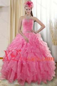 2021 Pretty Rose Pink Custom Made Quinceanera Dresses with Ruffles and Beading