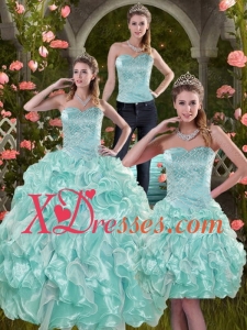 2021 Sophisticated Aqual Blue Custom Made Quinceanera Dresses with Beading and Ruffles