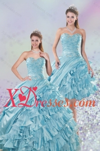 2021 Sweetheart Ball Gown Custom Made Quinceanera Dresses with Beading and Ruffled Layers