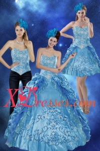 2021 Sweetheart Teal Custom Made Quinceanera Gown with Embroidery and Pick Ups