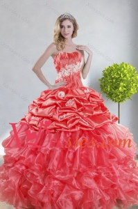 2021 Top Seller Watermelon Red Custom Made Quince Dresses with Appliques and Ruffles