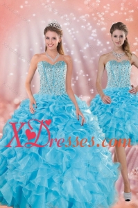 Brand New Baby Blue Custom Made Quince Dresses with Beading and Ruffles