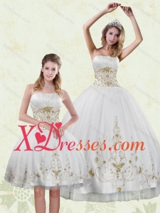 Inexpensive Embroidery White and Gold Custom Made Quinceanera Dress for 2021