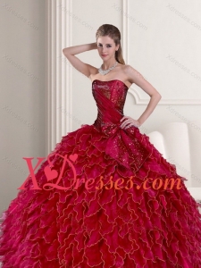 2021 Brand New Wine Red Custom Made Quince Dress with Ruffles and Beading