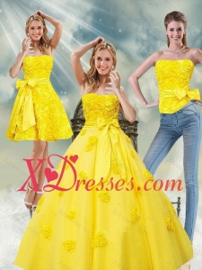 2021 Custom Made Yellow Quince Dresses with Rolling Flowers and Bowknot