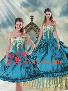 2021 Gorgeous Off The Shoulder Embroidery and Pick Ups Custom Made Quinceanera Dress in Teal