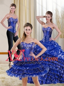 2021 Gorgeous Royal Blue Custom Made Sweet 15 Dress with Ruffled Layers and Beading