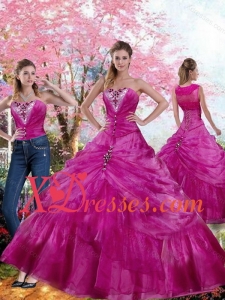 2021 Luxurious Fuchsia Custom Made Quinceanera Dress with Beading and Pick Ups