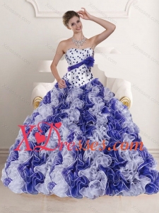 2021 Pretty White and Purple Dress for Custom Made Quince with Ruffles and Beading