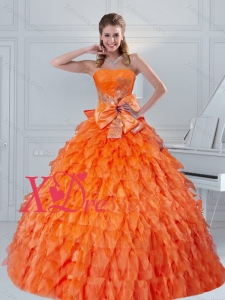 Custom Made Simple Orange Custom Made Quinceanera Dress with Ruffles and Bowknot for 2021