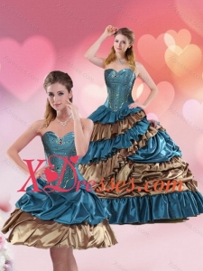 Detachable Teal and Brown Sweetheart Custom Made Quinceanera Dress with Beading and Ruffled Layers for 2021