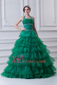 2020 Spring A-line Hater Top Beading and Appliques Green Quinceanera Dress