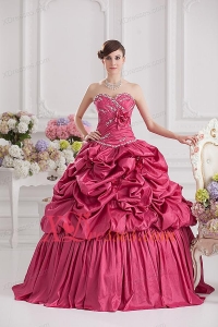 2020 Spring Ball Gown Sweetheart Hand Made Flowers Beading Pick-ups Quinceanera Dress in Red