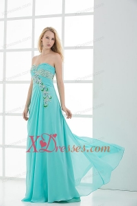 Column Sweetheart Floor-length Applique Aqua Blue Prom Dress