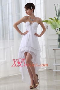 Empire Strapless White High Low Prom Dress with Chiffon