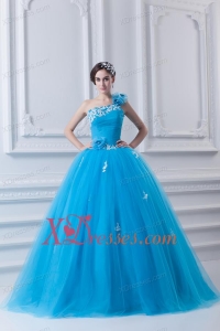 Princess One Shoulder Appliques Sky Blue 2020 Quinceanera Dress