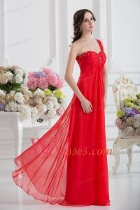 Sweetheart One Shoulder Empire Beading Red Prom Dress