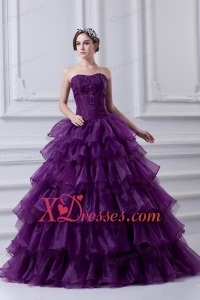 2020 Eggplant Purple Strapless Ball Gown Beading and Embroidery Quinceanera Dress