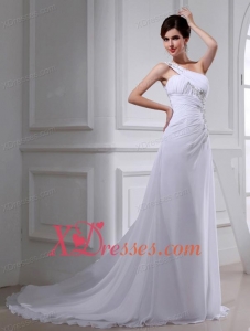 2020 Elegant Coulmn One Shoulder Wedding Dress with Appliques