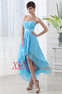 A-line Baby Blue Chiffon High-low Sweatheart Dress Prom with Belt