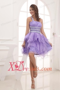 A-line One Shoulder Lavender Beading and Ruching Short Prom Dress