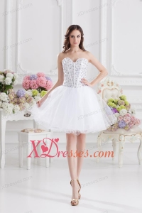 A-line Rhinestone Sweetheart Knee-length Prom Dress in White