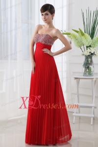 Backless Empire Sweetheart Beading Pleats Prom Dress in Red