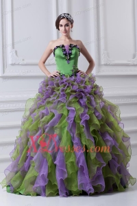 Ball Gown Strapless Multi-color Quinceanera Dress with Ruffles and Appliques