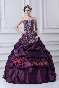 Cheap Eggplant Purple Sweetheart Embroidery and Pick-ups Quinceanera Dress