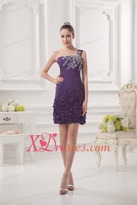 Dark Purple One Shoulder Prom Dress with Beading and Ruffles