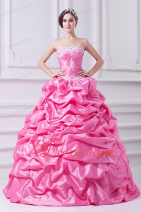 Pretty Rose Pink Strapless Appliques 2020 Quinceanera Dress with Appliques