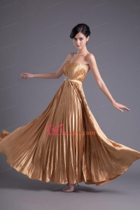A-line Brown Floor-length Pleats Chiffon Prom Beading Dress