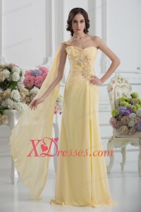 Bowknot Sweetheart Empire Watteau Train Prom Dress in Gold