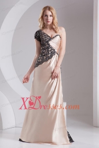 Column Champagne One Shoulder Beading Appliques Taffeta Prom Dress