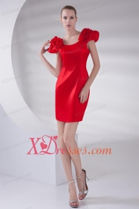 Column Scoop Cap Sleeves Wine Red Short Prom Dress