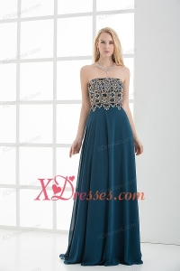 Empire Floor-length Beading Navy Blue Dress for Prom
