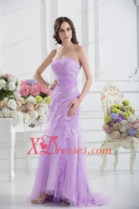 Mermaid Strapless Prom Dress in Lavender with Ruffles