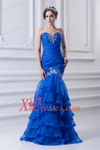 Mermaid Sweetheart Organza Prom Dress with Beading and Ruffled Layers