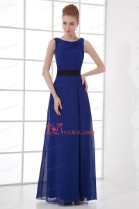 Peacock Blue Empire Bateau Floor-length Backless Prom Dress