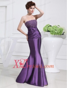 Strapless Floor-length Beading Taffeta Eggplant Purple Prom Dress