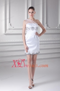 White One Shoulder Taffita Mini-length Prom Dress with Appliques and Ruching