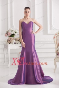 Mermaid Sweetheart Court Train Ruching Purple Prom Dress