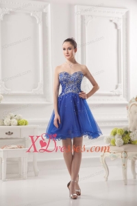 Sweetheart A-line Royal Blue Organza Prom Dress with Beading