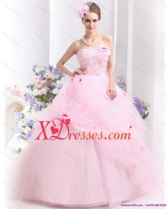 New Style Baby Pink Sweet Sixteen Dresses with Hand Made Flowers