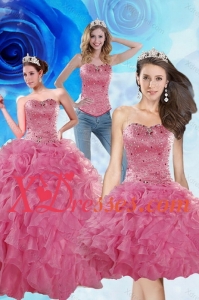 2021 Brand New Coral Red Sweet 16 Dresses with Beading and Ruffles