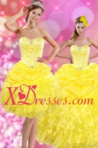 2021 Sweetheart Yellow Sweet 15 Dresses with Beading and Ruffles