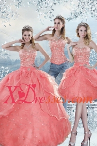 2021 Unique Watermelon Quinceanera Dresses with Beading