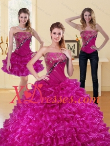 2021 Detachable Fuchsia Quinceanera Dress with Beading and Ruffled Layers